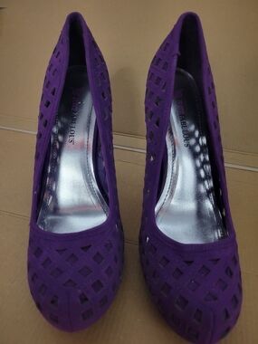 Purple Cutout Suede Pointed Toe Heels